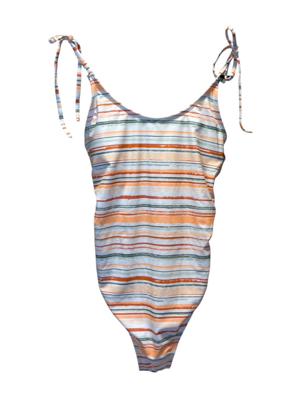 Tahiti Striped Tie-Shoulder One-Piece Swimsuit - Orange, Peach & Greens